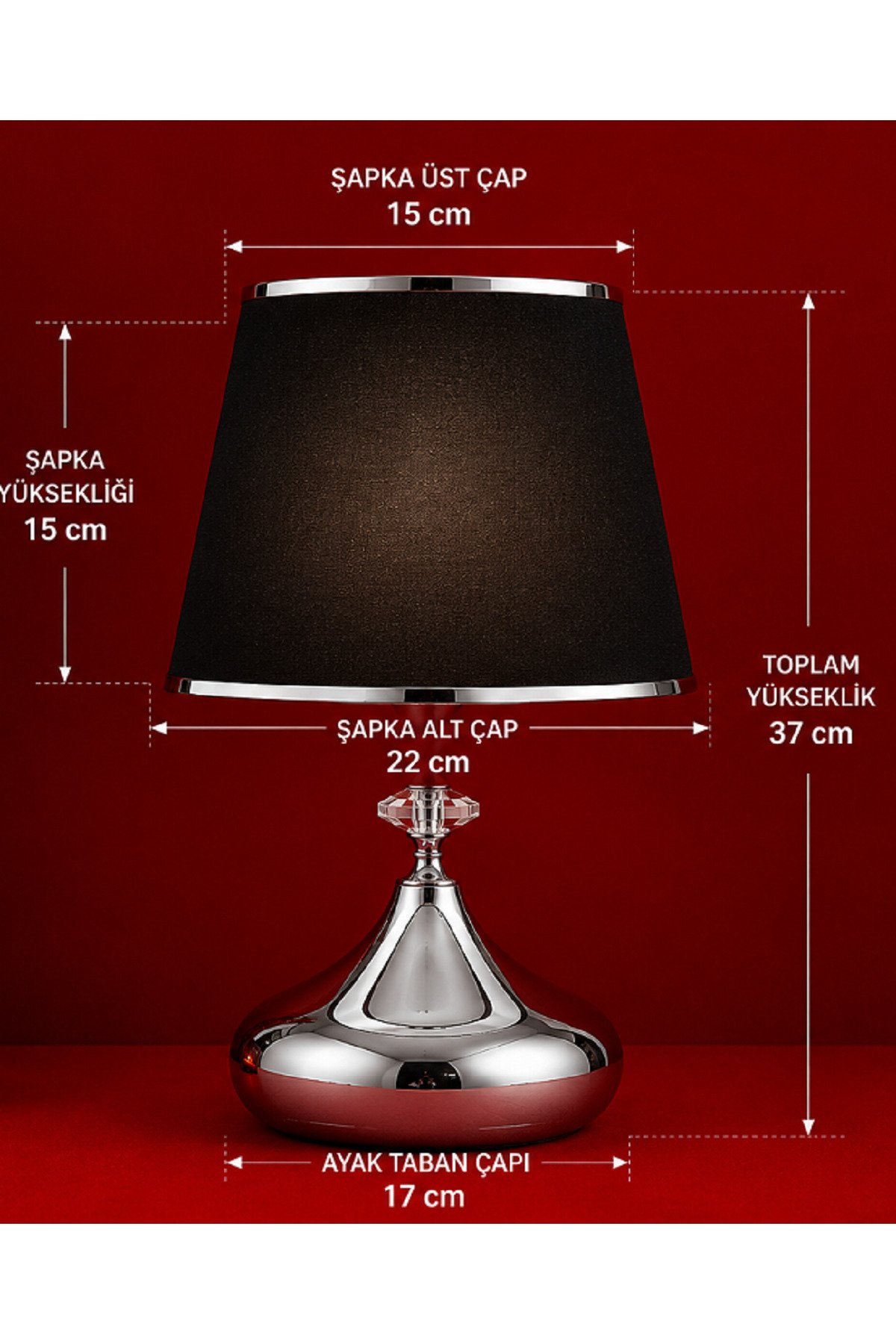 MİRAS ABAJUR METAL AYAK KUMAŞ BAŞLIK ORTA EBATLI - Görsel 2