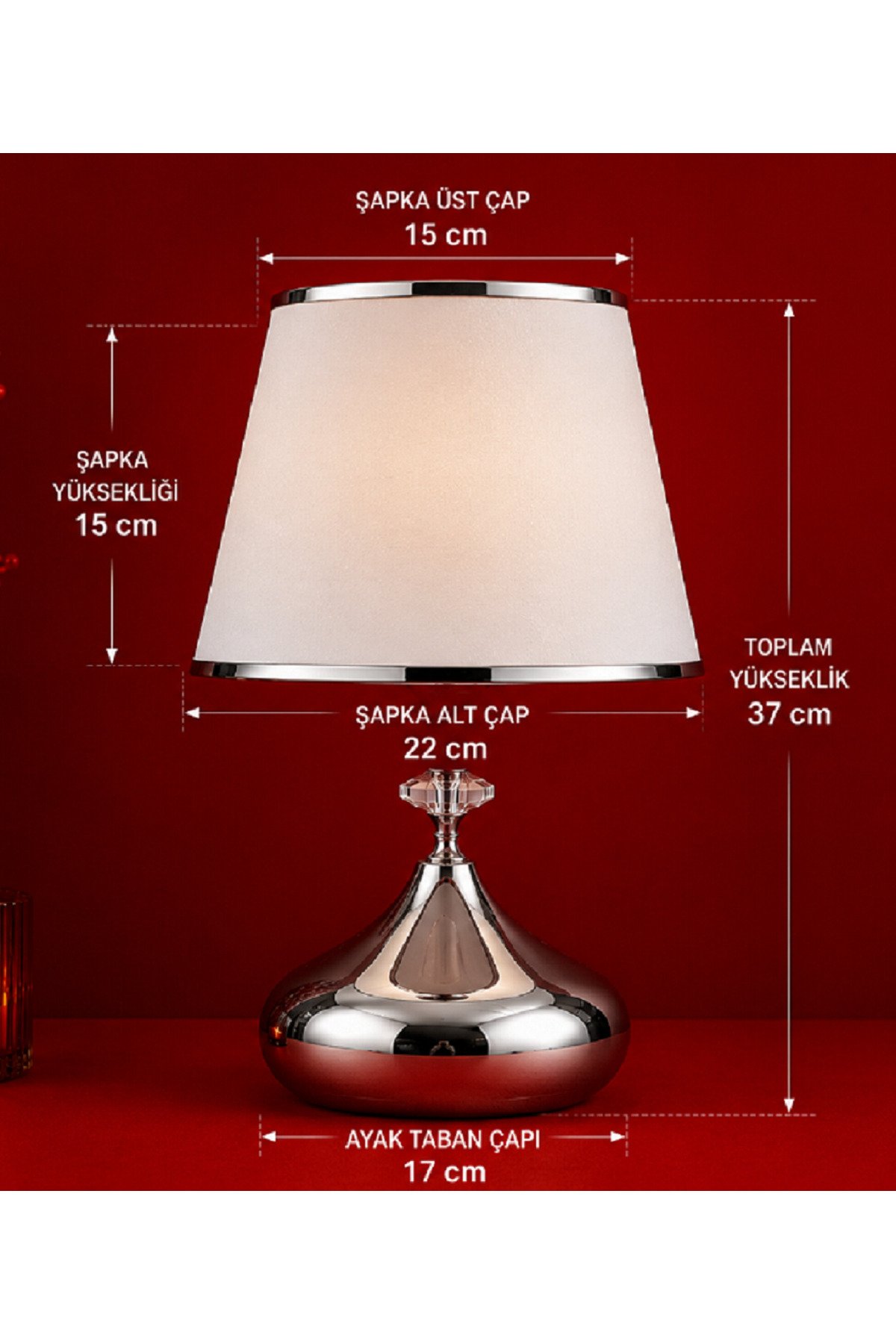 MİRAS ABAJUR METAL AYAK KUMAŞ BAŞLIK ORTA EBATLI - Görsel 3