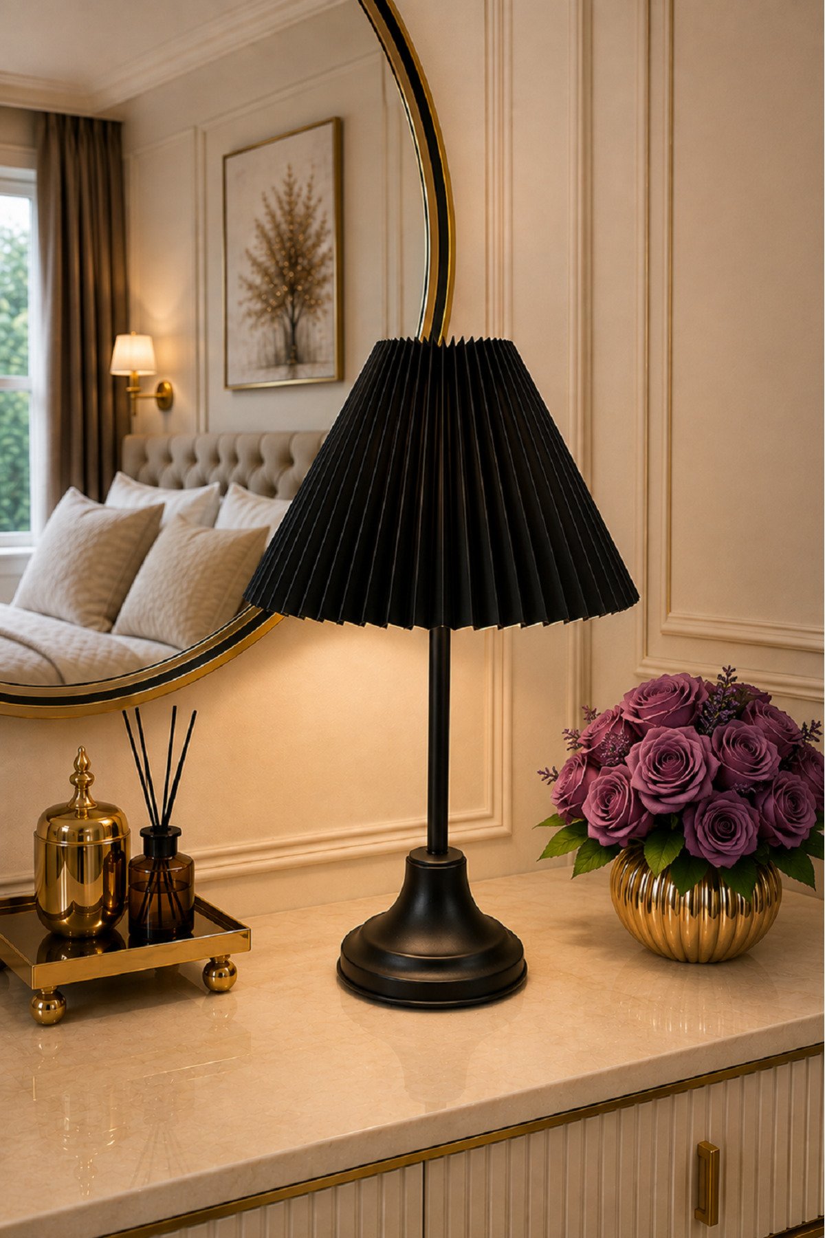 pileli metal masa abajuru gece lambası yatak odası lambası modern dekoratif abajur
