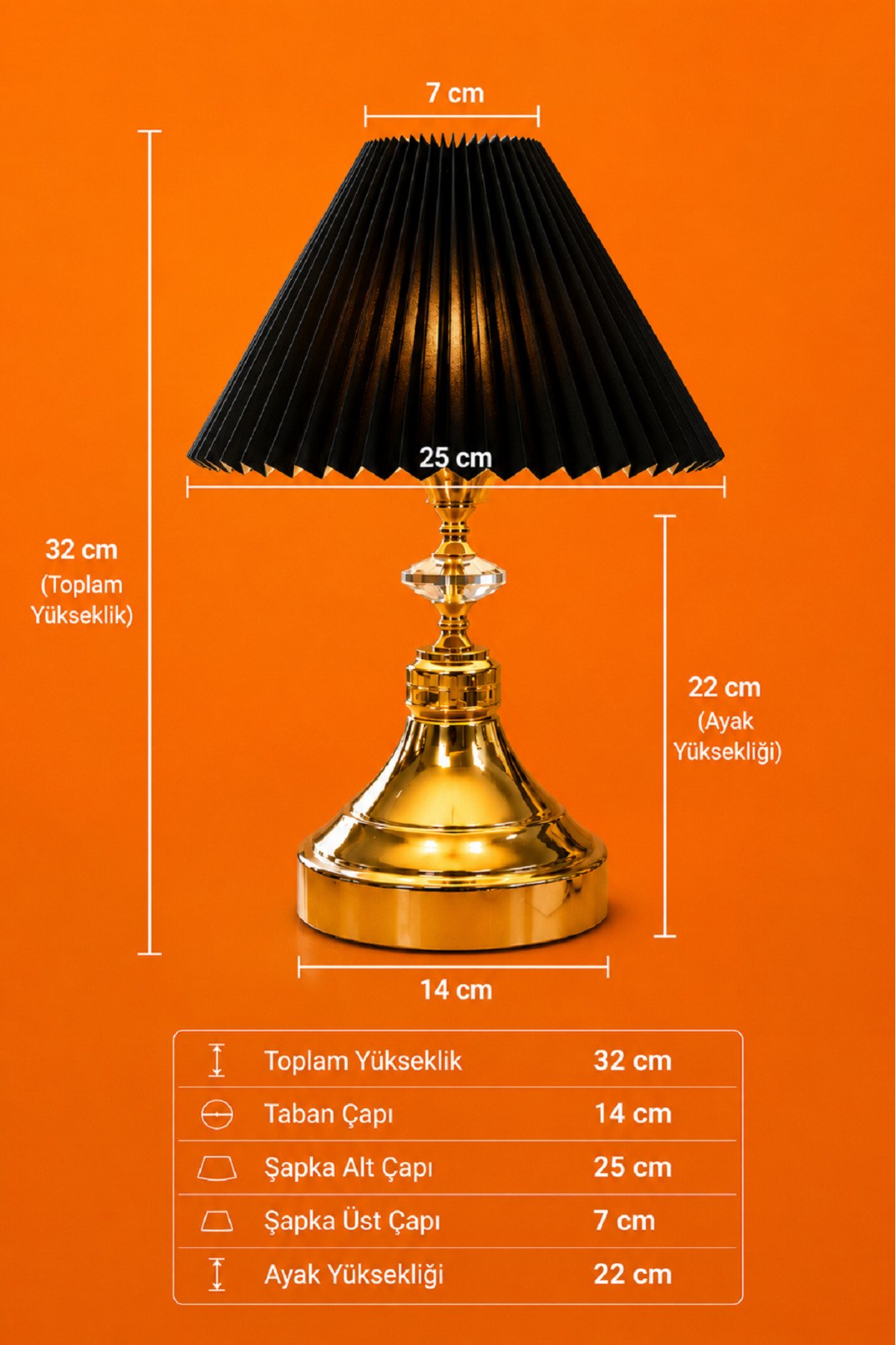 Modern kristal taş detaylı pileli şapkalı abajur gece lambası yatak başı lambası - Görsel 3