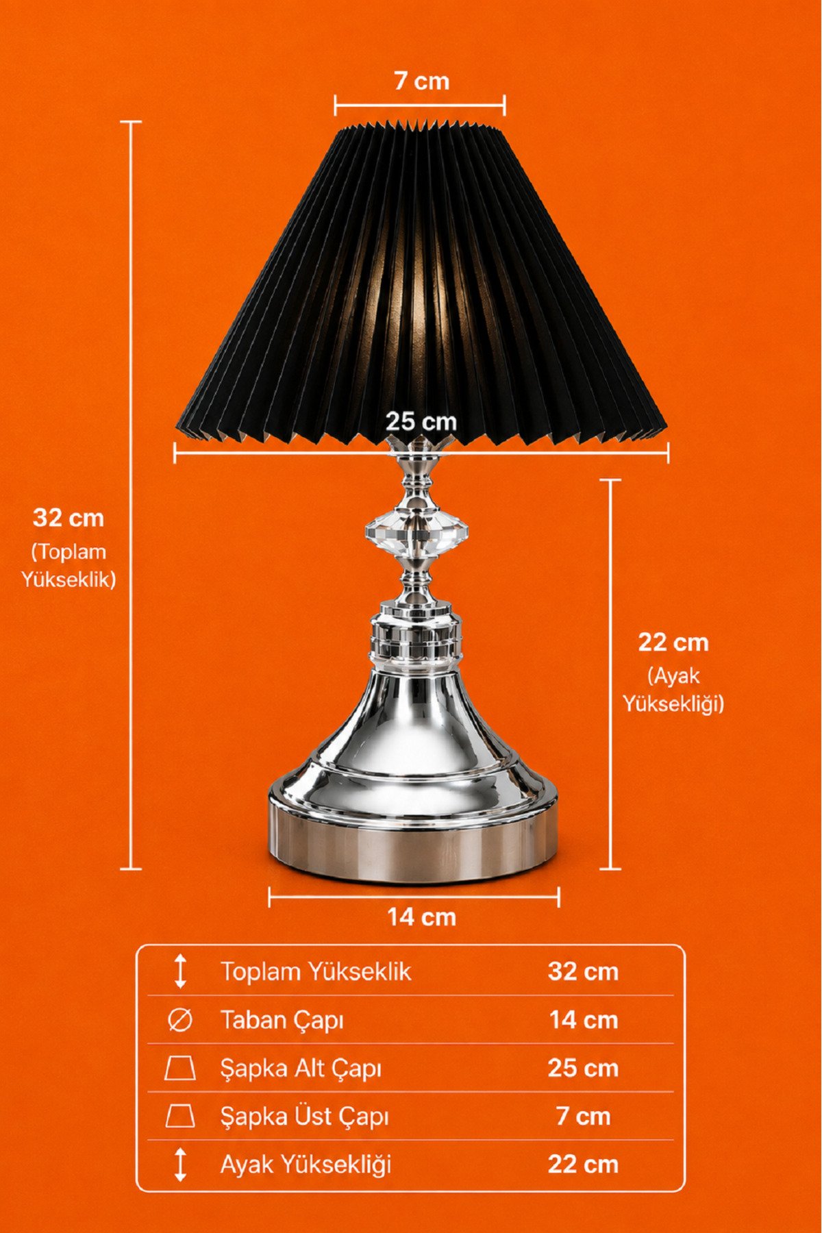 Modern kristal taş detaylı pileli şapkalı abajur gece lambası yatak başı lambası - Görsel 2